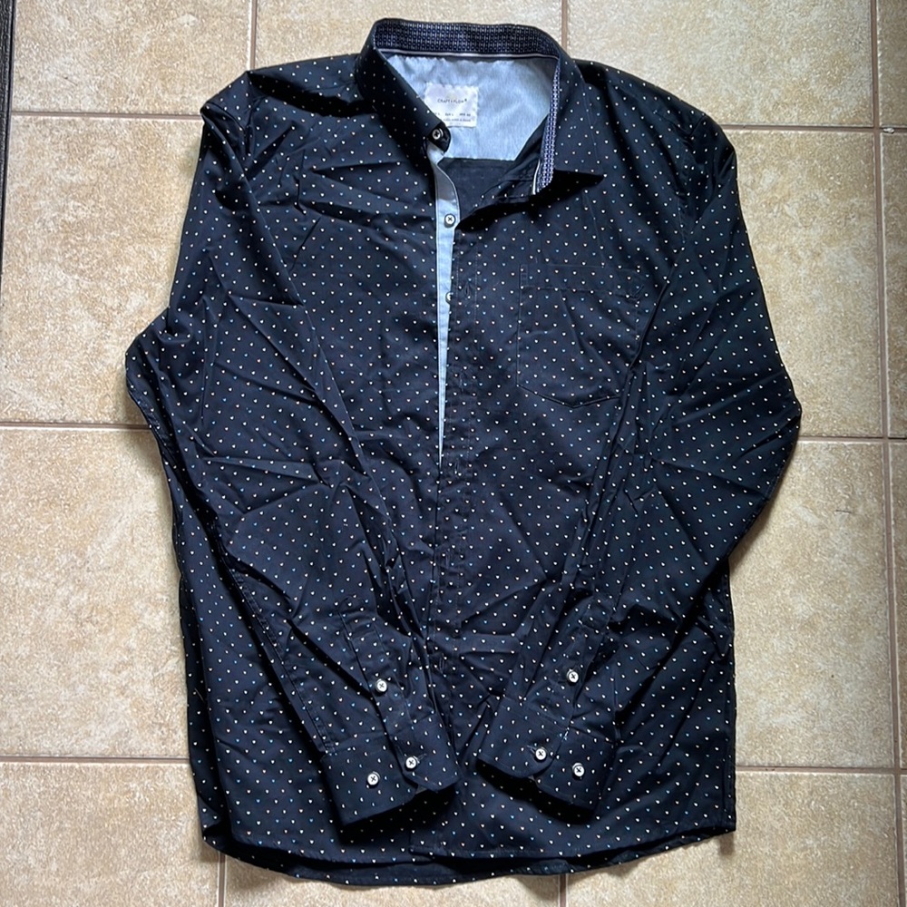 Men’s Craft + Flow Patterned Long Sleeve Button Down Dress Shirt Size L